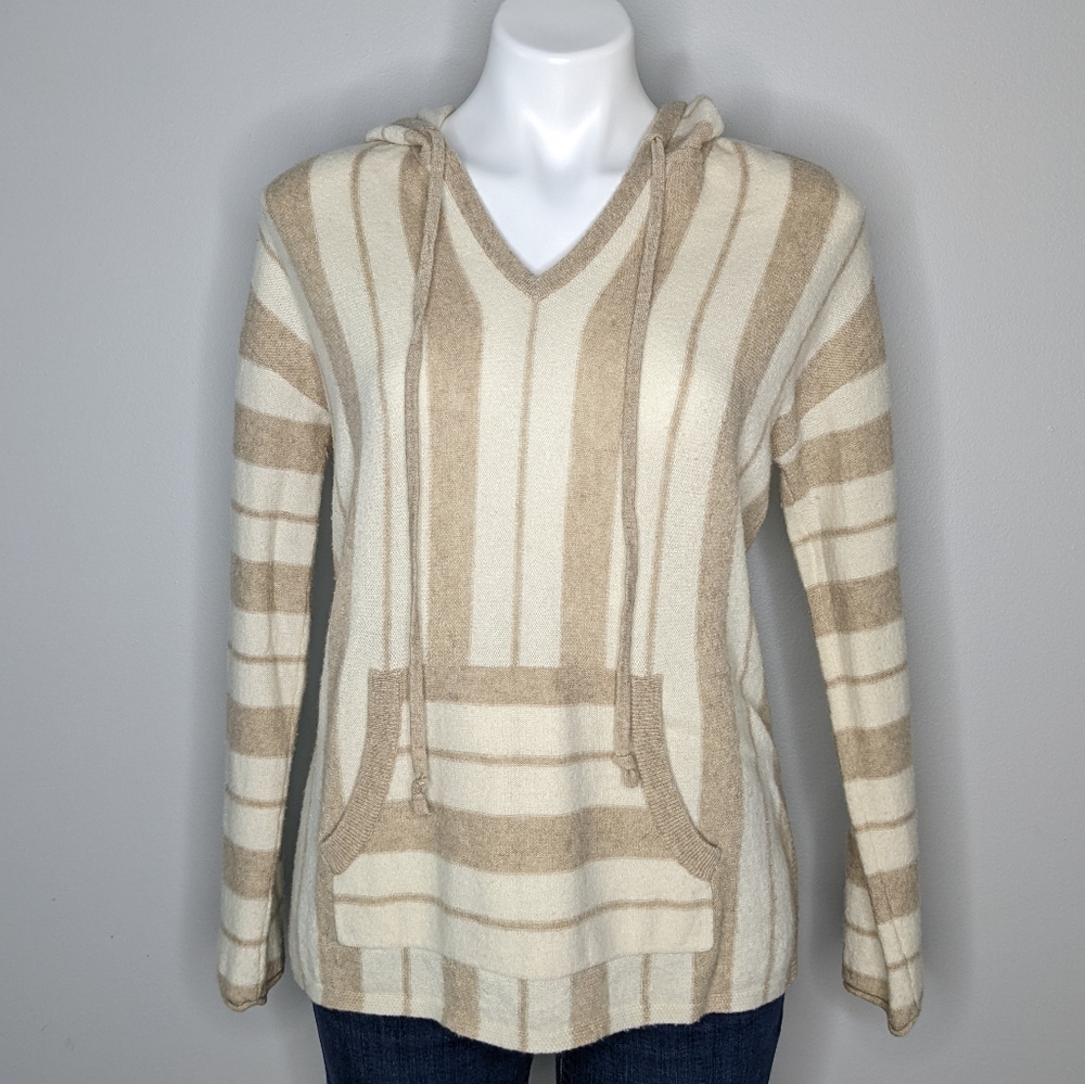 Tommy Bahama Striped V-Neck Sweater in Cream and Tan